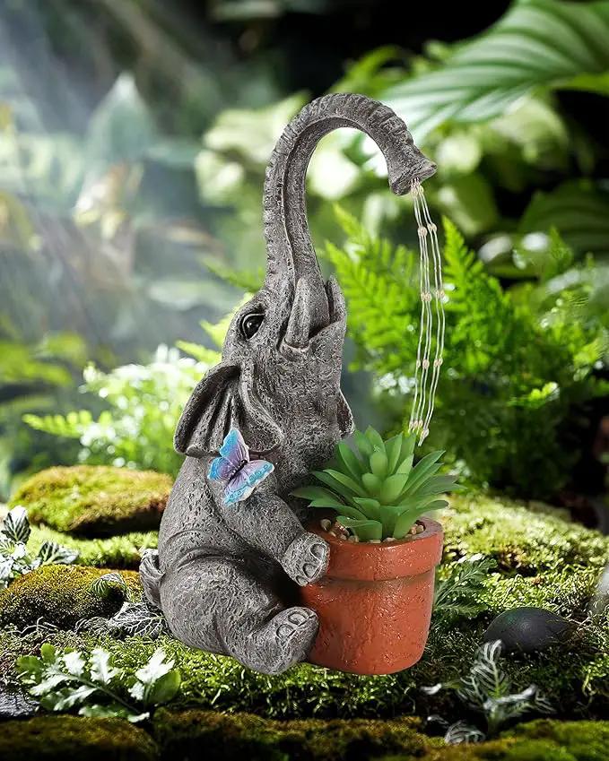 iStatue Solar Elephant Figurine with Succulent Plant Pot - 11'' Hand-Painted Lifelike Resin Lawn Ornaments Statue for Yard Art Garden Decor Gifts (Elephant) by GreenHaven Gardens