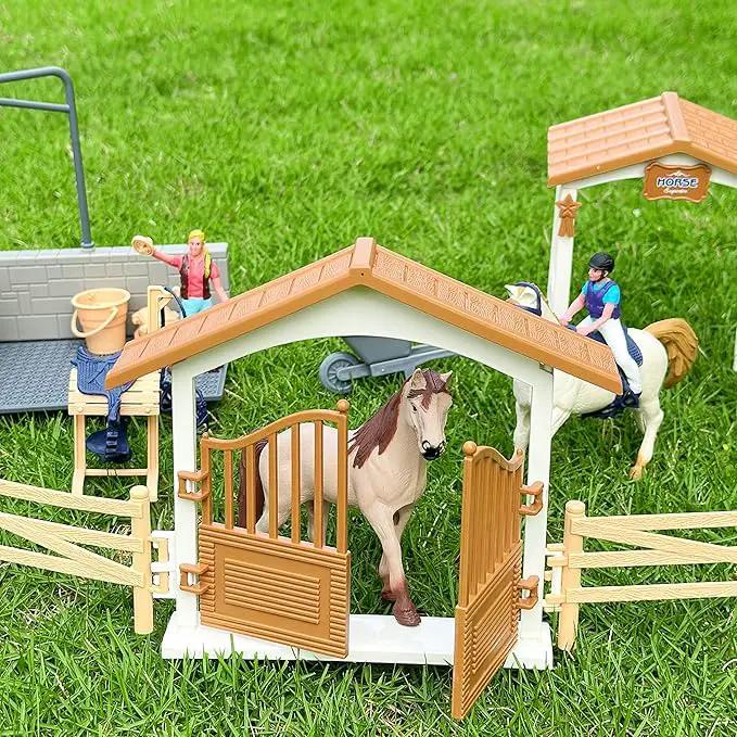 Peagrav Horse Stable Playset with Rider & Horses - Toy Figures for Boys & Girls, Ages 3-8 by GreenHaven Gardens