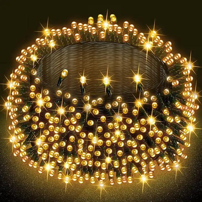 Dazzle Bright Warm White Christmas String Lights, 82ft 1000 LED Waterproof Green Wire Fairy Lights with 8 Modes, Outdoor Lights for Xmas Tree Holiday Wedding Party Christmas Decorations by GreenHaven Gardens
