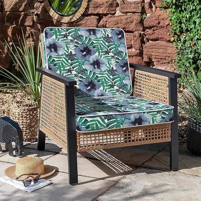 LVTXIII Patio Chair Cushions 22"x22"x3", Water-Repellent Outdoor Seat Cushions for Patio Furniture, Square Chair Pads with Ties for Home Garden Decoration, Set of 2, Blue Salmone Tropical by GreenHaven Gardens