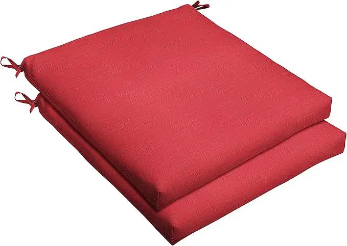 Sorra Home Sunbrella Bristol Square Chair Cushion (Set of 2) - Fade & Water Resistant, Outdoor & Indoor Patio Seat Cushion with Plush Foam - Dupione Crimson (19" x 19" x 2.5") by GreenHaven Gardens