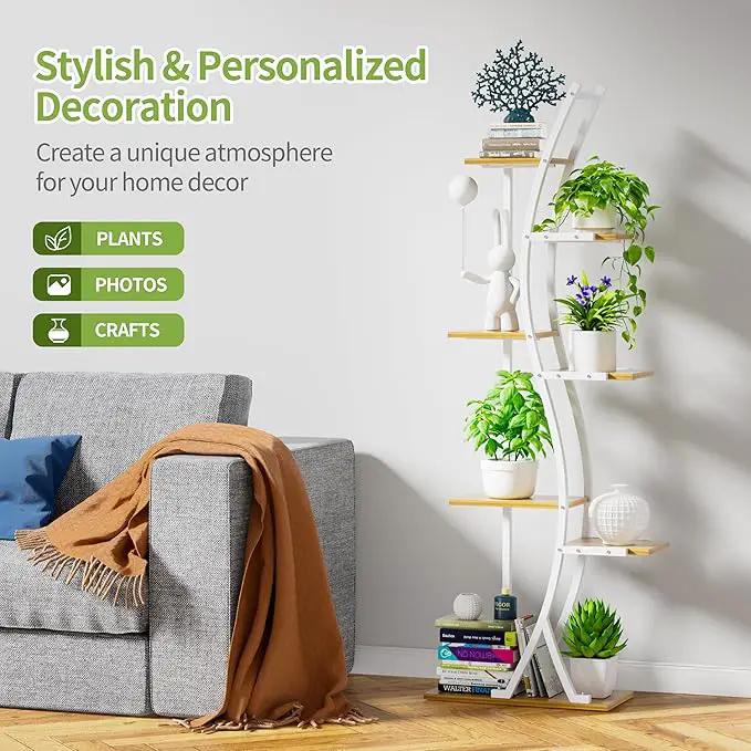 62" Tall Plant Stand with Grow Light Indoor, 7 Tiered White Plant Shelf for Indoor Plants, Curved Corner Flower Stand Display Rack Holder for Living Room, Patio, Balcony Decor by GreenHaven Gardens