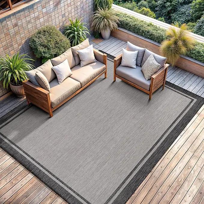 CAMILSON Indoor Outdoor Rug, 6x9 Bordered Gray Modern Area Rugs for Indoor and Outdoor Patios, Kitchen and Hallway Mats, Washable Porch Deck Outside Carpet (Bordered Grey, 6 x 9) by GreenHaven Gardens