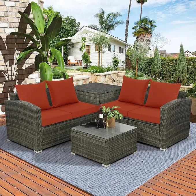 24x24 Inch Outdoor Cushions for Patio Furniture, Waterproof Outdoor Chair Cushions w/Fade-Resistant, Removable & Machine-Washable Covers, Deep Seat Sofa/Couch Pad Replacement – Set of 4, Rust by GreenHaven Gardens