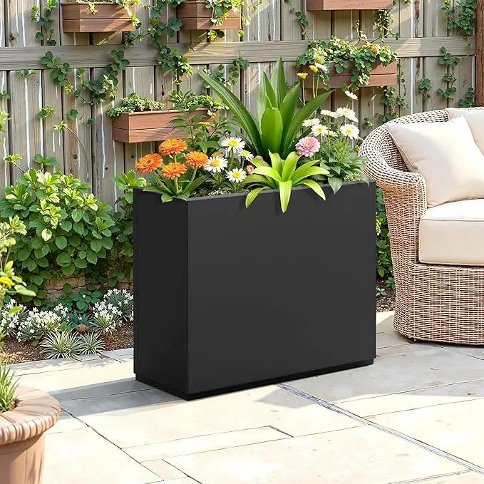 FENCY Metal Planter Box, Large Rectangular Planters for Outdoor Plants, Outdoor Tall Planters with Drainage Holes, Black Metal Planters (30" L x 12" W x 24" H) by GreenHaven Gardens