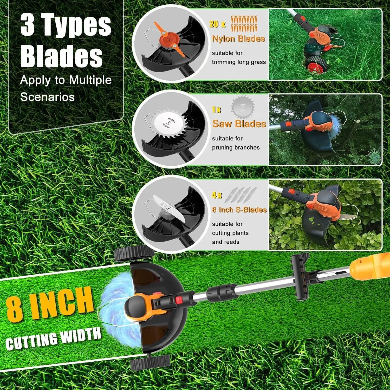 Cordless Weed Wacker Electric Eater Battery Powered, 21v Lightweight Weed Trimmer With 2 4.0Ah Battery Operated & Charger & Wheels & Shears, 3 In1 Grass Trimmer/Brush Cutter/Edger for Yard Garden Lawn by GreenHaven Gardens