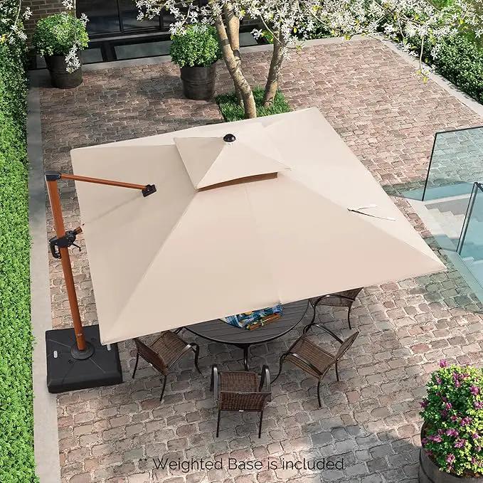PURPLE LEAF 10ft Patio Umbrella with Base Outdoor Square Umbrella Large Cantilever Umbrellas Windproof Offset Heavy Duty Sun Umbrellas for Garden Deck Pool Patio, Beige by GreenHaven Gardens