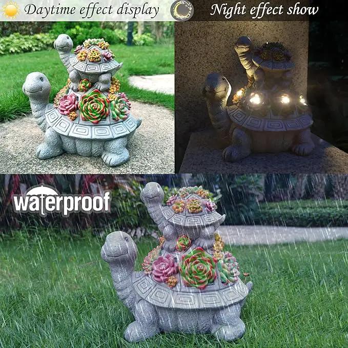 Large Turtle Solar Garden Outdoor Statues with Succulent and 6 LED Lights,Outside Solar Turtle Decor Art for Lawn,Yard, Balcony Ornament, to Give by GreenHaven Gardens