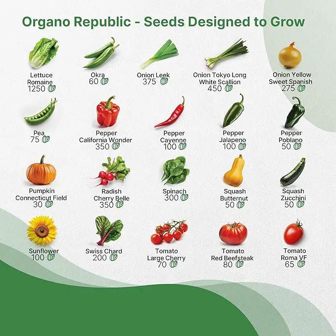 Organo Republic 40 Vegetable Seeds Variety Pack - 26000 Non GMO Heirloom Seeds for Planting Vegetables & Fruits in Bulk Individual Seed Packets, Home Garden Seeds for Hydroponic, Indoor & Outdoors by GreenHaven Gardens
