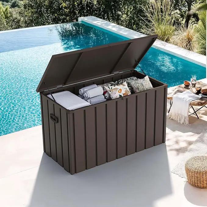 PURPLE LEAF Outdoor Deck Box 120 Gallon Waterproof Lockable Storage Box Container with Lid Deck Organization for Patio Cushions Side Table Pool Accessories Garden Tools, Brown by GreenHaven Gardens