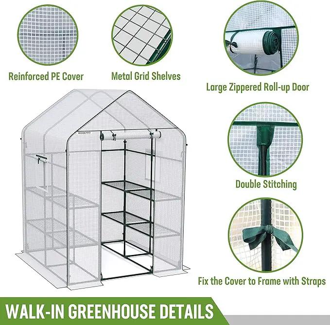 WORKPRO Greenhouse, 56” x 56” x 77” Heavy Duty Walk in Greenhouses for Outdoors with Screen Windows, Thicken PE Cover, 3 Tier 8 Shelves Portable Green House Kit for Patio, Backyard and Porch by GreenHaven Gardens