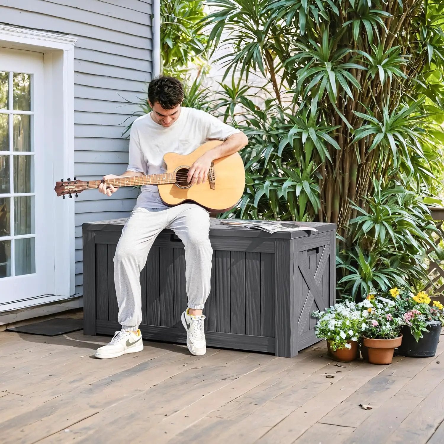 Greesum 120 Gallon Deck Box, Resin Outdoor Storage Container for Patio Furniture, Garden Tools, Pool Accessories, Weatherproof, Lockable, Gray by GreenHaven Gardens