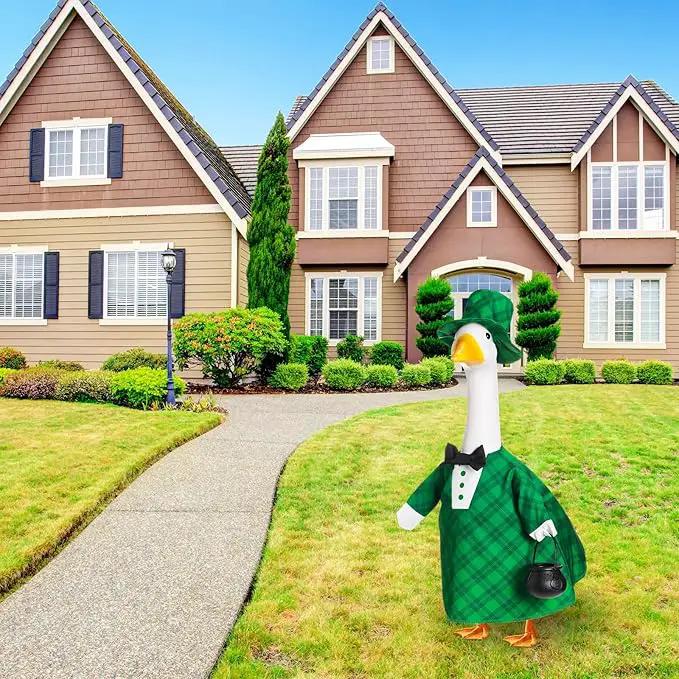 St Patrick's Green Plaid Goose Outfit Lawn Porch Goose Clothes 23 Inch St Patricks Day Outdoor Patio Yard Lawn Art Decoration by GreenHaven Gardens