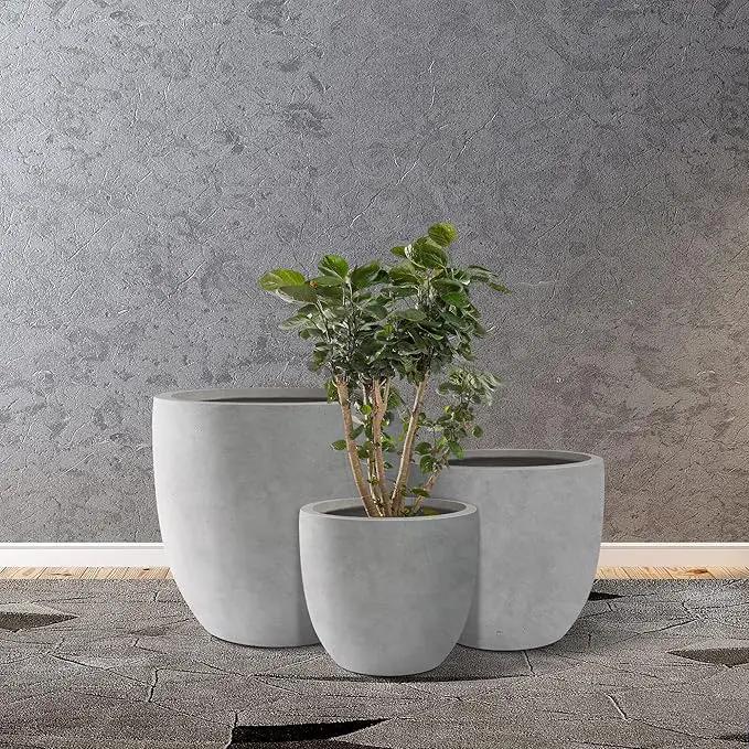 Kante 18",14",10" Dia Concrete Round Planters (Set of 3), Outdoor Indoor Large Planter Pots with Drainage Hole and Rubber Plug for Home Patio Garden, Natural Concrete by GreenHaven Gardens