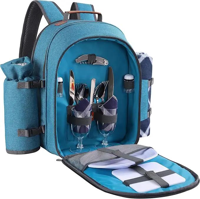 Apollo Walker Picnic Backpack Set for 2 Person with Cooler Compartment, Detachable Bottle/Wine Holder, Fleece Blanket, Plates and Cutlery Set (Teal) by GreenHaven Gardens