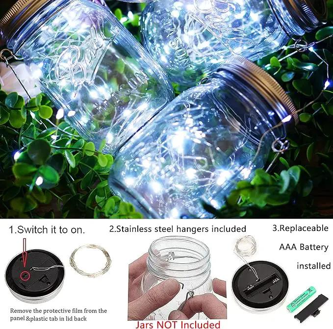 Mason Jar Solar Lights 30 LED, 10 Pack Hanging Solar Lanterns Outdoor, Waterproof Fairy Lights for Patio Garden, Wedding, Yard - Cool White by GreenHaven Gardens
