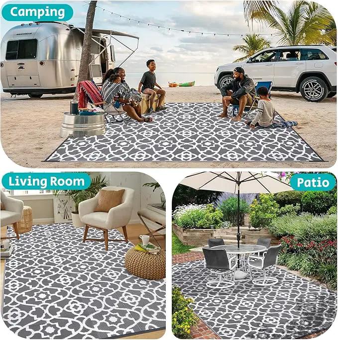 HEBE Outdoor Rug Waterproof 9x12, Plastic Straw Rug Camping Rug, Reversible Outdoor Patio Rugs RV Mat Clearance, Indoor Outside Floor Carpet for Porch,Deck,Camper,Balcony,Backyard by GreenHaven Gardens