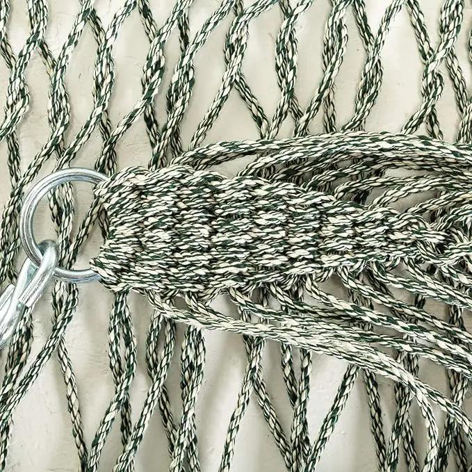 Hatteras Hammocks Deluxe Green Oatmeal Heirloom Tweed DuraCord Rope Hammock – 13 ft. x 60 in., 2-Person, 450 lb Capacity, Cumaru Spreader Bar, Zinc-Plated Hardware – Handcrafted in The USA by GreenHaven Gardens