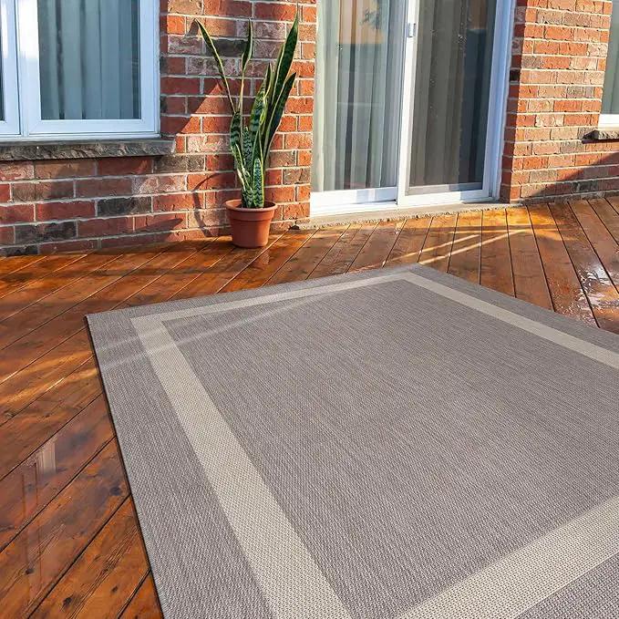 CAMILSON Outdoor Rug 6x9,Modern Outside Rugs for Patios Porches Waterproof Durable Washable Non-Shedding, Easy-to-Clean Indoor Outdoor Area Carpet (6 x 9, Bordered - Gray/White) by GreenHaven Gardens