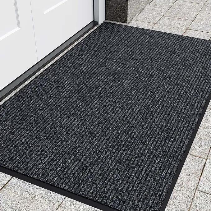 Front Door Mat, Heavy Duty Indoor Outdoor Entrance Door Mat, 96" x 48" Commercial Door Mats for Entryway, Durable Non-Slip Rubber Backing, Low-Profile Welcome Mats for Entry, Gray by GreenHaven Gardens