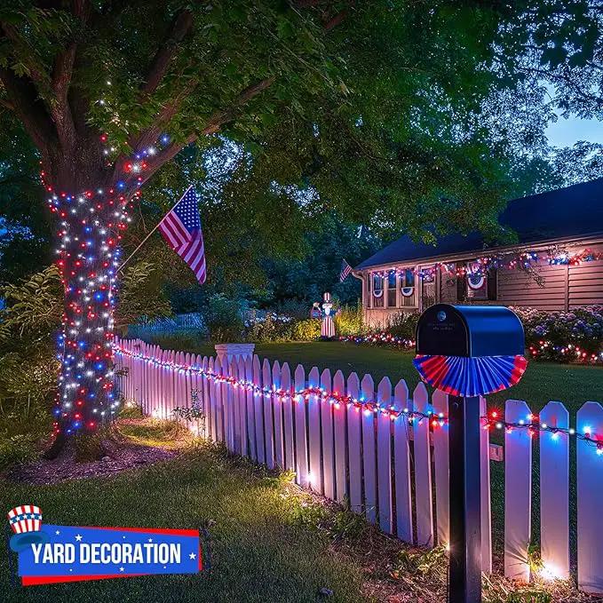 JMEXSUSS 500 LED Red White and Blue Lights 4th of July Decorations, 173ft 8 Modes 4th of July Lights Outdoor, Waterproof Patriotic String Lights Plug in for Memorial Day Independence Day Holiday Decor by GreenHaven Gardens