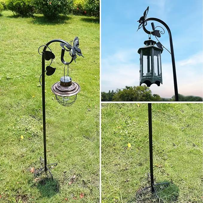 Shepherds Hooks for Outdoor Hummingbird Bird Feeder Pole Hanger 67 Inches with 5 Prongs Base Stainless Metal Adjustable Garden Hanging Holder Weddings Garden Decor Butterfly 2-Pack Black by GreenHaven Gardens