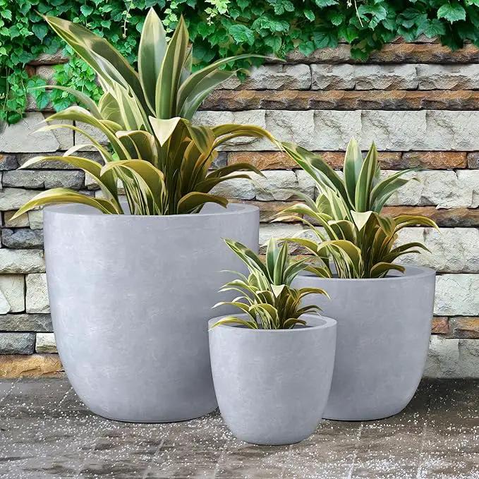 Kante 18",14",10" Dia Concrete Round Planters (Set of 3), Outdoor Indoor Large Planter Pots with Drainage Hole and Rubber Plug for Home Patio Garden, Slate Gray by GreenHaven Gardens