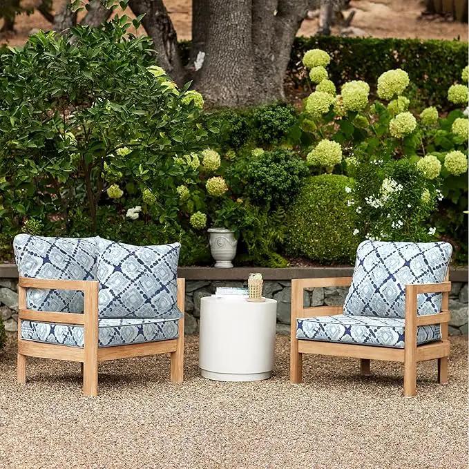 LVTXIII Outdoor Deep Seat Cushion Patio Seat and Back Cushion Set Seasonal Chair Cushion with Removable Cover and Adjustable Buckle for Home and Garden, 24"x24"x4", Boho Geometry Blue by GreenHaven Gardens