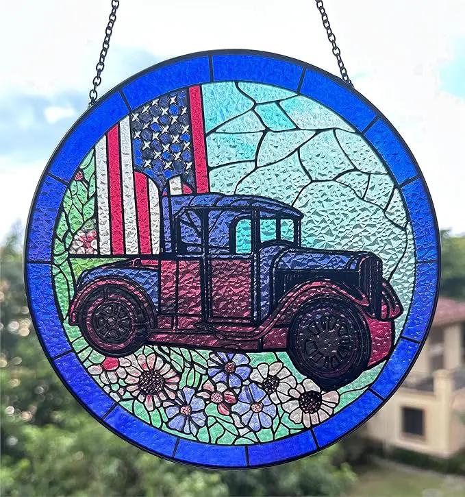Patriotic Sun Catchers Us Flag - Originally Designed 4th of July Decorations Gifts for Veteran Stained Glass Window Hanging | Patriotic Suncatcher for Men by GreenHaven Gardens