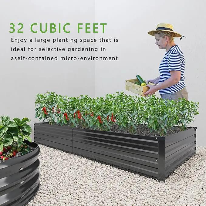 2PCS 8x4x1FT Galvanized Raised Garden Bed Kit,Vegetable Boxes-Rectangle Metal Flower Box,Large Planter Raised Beds Outdoor Garden for Planting,Fruit,Herb-Black by GreenHaven Gardens