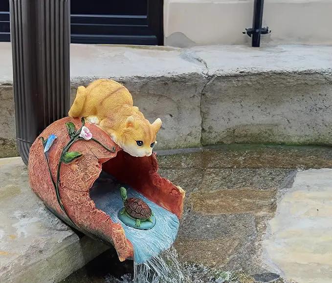 Cat Statue 3" x 4" Gutter Downspout Splash Block, Outdoor Garden Animal Decor Sculpture, Decorative Gutter Extension Diverter, UV-Resistant, Perfect for Garden Rain Downspout Diverter by GreenHaven Gardens