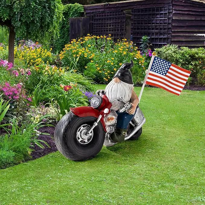 Solar Garden Gnomes Statues,Garden Sculptures & Statues,Motorcycle Gnome Garden Statues Outdoor Clearance with Lights,Resin Garden Decor for Outside Patio Lawn Garden Gift by GreenHaven Gardens
