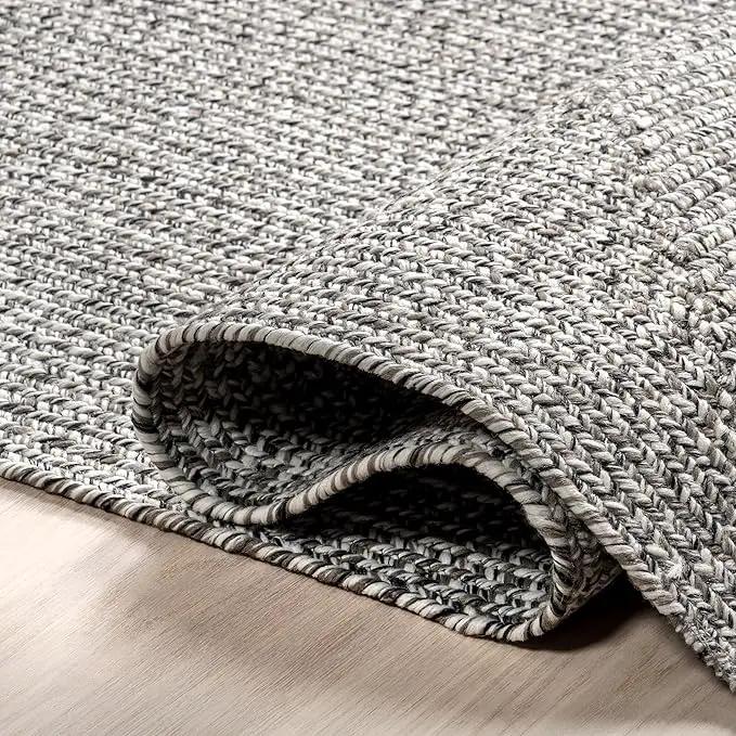nuLOOM 5' Round Solid Hand Braided Indoor/Outdoor Area Rug, Pet-Friendly, High Traffic, Weather Resistant, for Patio, Balcony, Bedroom, Living, Dining Room, Wynn Salt and Pepper by GreenHaven Gardens