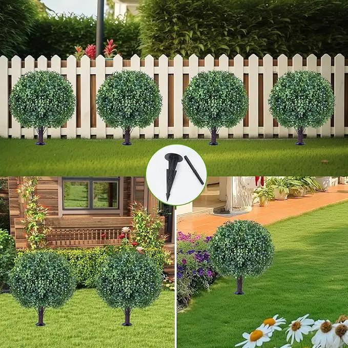Artificial Boxwood Sphere Bushes Set of 2 Lifelike - UV Resistant Faux Shrubs with Stakes for Effortless Porch, Planter & Indoor Decor 16in FZHCZWZX by GreenHaven Gardens