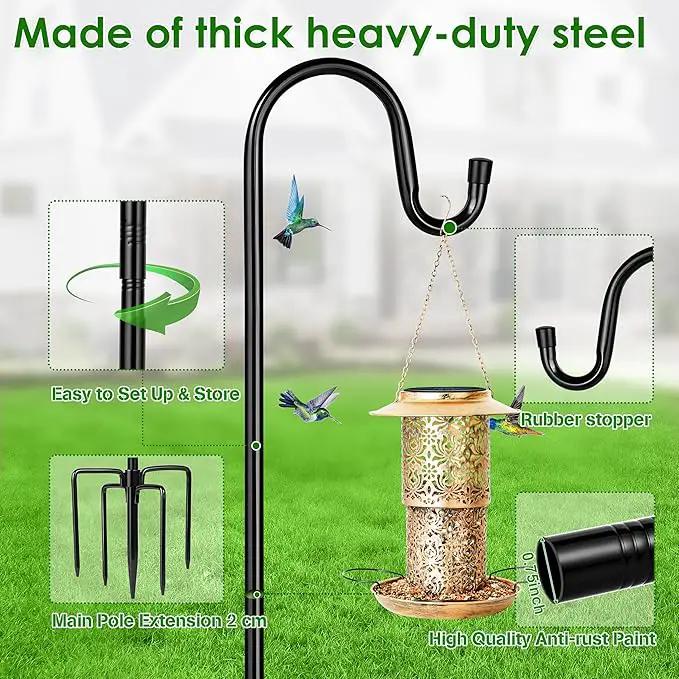 XDW-GIFTS Bird Feeder Pole for Outdoor, 2-Pack 76 Inch Shepherds Hooks Heavy Duty Garden Pole for Hanging Plant Basket, Solar Light Lanterns, Garden Plant Hanger Stands with 5 Base Prongs by GreenHaven Gardens