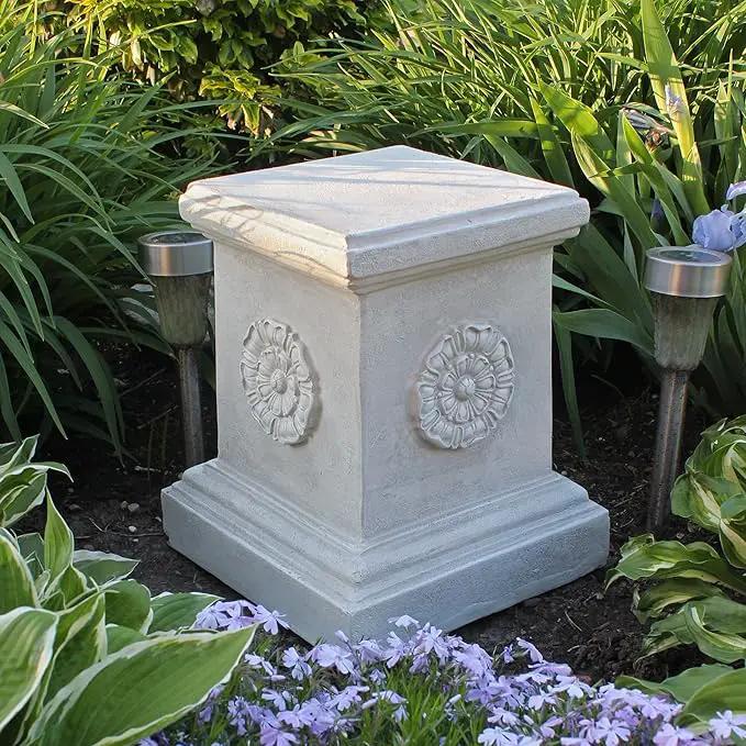 Design Toscano English Rosette Indoor/Outdoor Sculptural Garden Plinth Base Statue Riser, Large 13 Inch Tall, Cast Stone Resin, Antique Stone Finish by GreenHaven Gardens