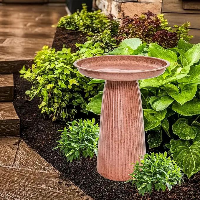 Sunnydaze Gleeful Garden Metal Bird Bath for Outdoors - Large Decorative Iron Birdbath - 23-Inch - Canyon Clay Glaze by GreenHaven Gardens