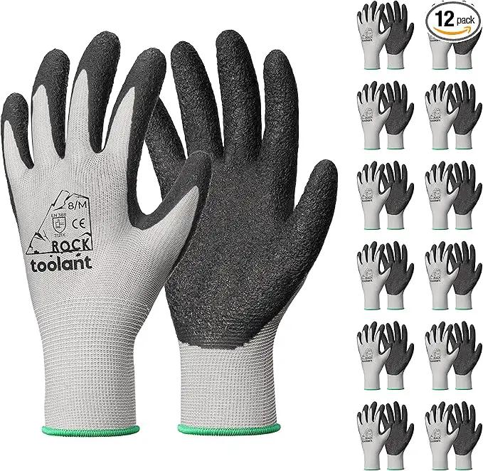 toolant Crinkle Latex Work Gloves Bulk, Rubber Coated Safety Work Gloves for Men and Women, 12 Pairs for Construction, Gardening, Warehouse (Gray, Medium) by GreenHaven Gardens