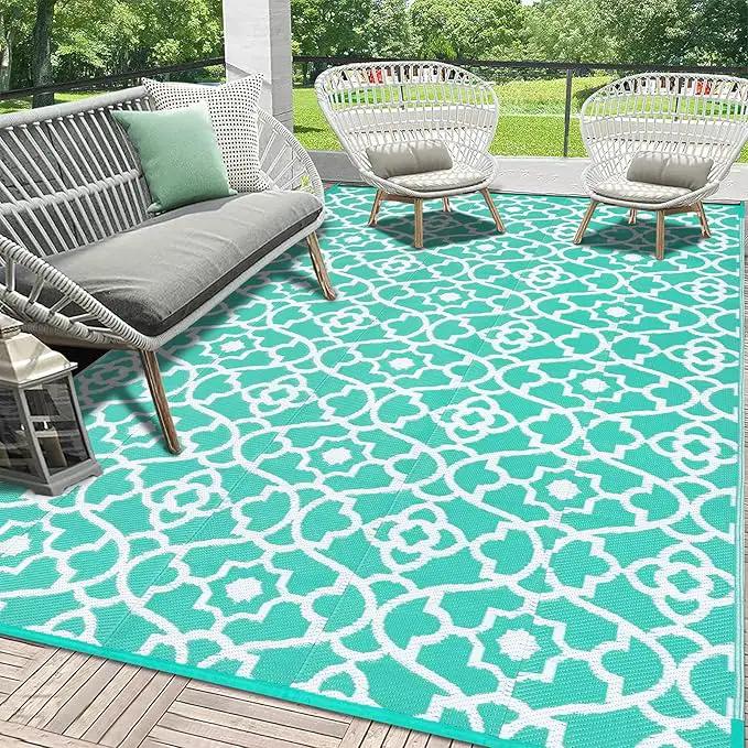 HEBE Outdoor Rug Waterproof 6x9, Reversible Plastic Straw Rug RV Camping Rug, Indoor Outdoor Patio Mat Clearance, Outside Carpet for Porch,Deck,Camper,Balcony,Backyard,Picnic by GreenHaven Gardens