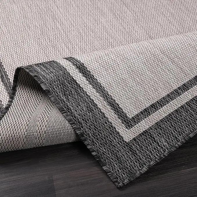 CAMILSON Indoor Outdoor Rug, 8x10 Bordered Gray Modern Area Rugs for Indoor and Outdoor Patios, Kitchen and Hallway Mats, Washable Porch Deck Outside Carpet (Bordered Grey, 8 x 10) by GreenHaven Gardens