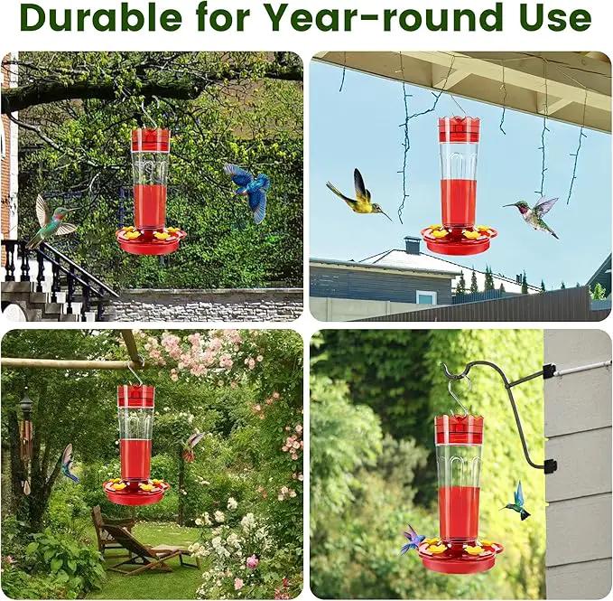 Plastic Hummingbird Feeders for Outdoors Hanging Ant and Bee Proof, 1 Pack 15 Ounces Red Hummingbird Feeder with 5 Feeding Ports and Perches, Built-in Ant Moat, Outside Garden Décor (Plastic, 1) by GreenHaven Gardens