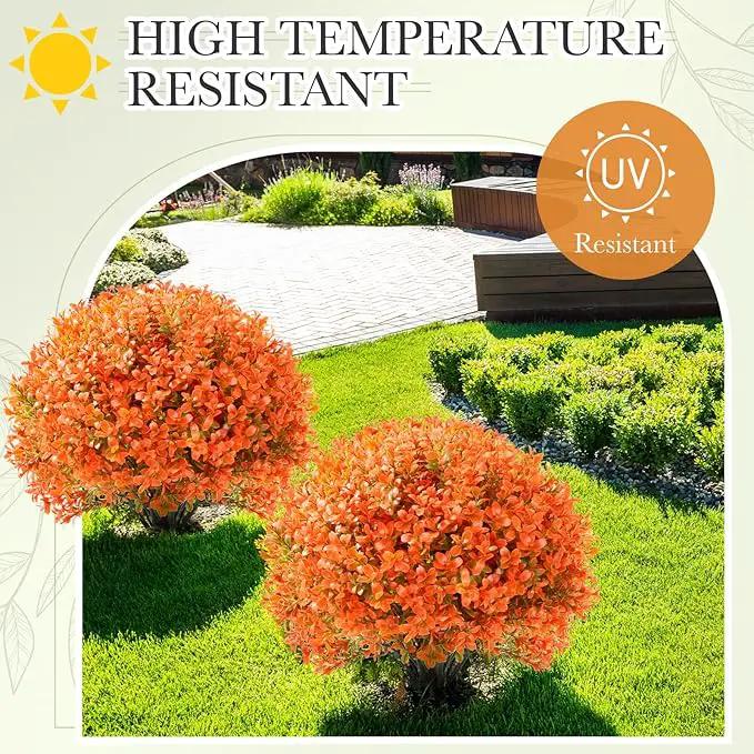 Yunlly 2 Pack 18" Artificial Boxwood Ball Bush Topiary Trees Fake Outdoor Plants, Realistic UV Resistance Faux Shrubs with Spike Greenery Topiary for Front Porch Garden Yard Patio Indoor (Orange) by GreenHaven Gardens