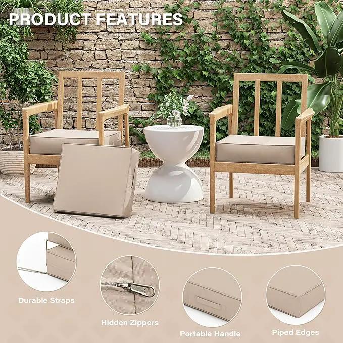 Patio Chair Cushions 18.5 X 16 X 4 Inch Waterproof Outdoor Seat Cushions for Patio Furniture, Outdoor Sofa Couch Pads with Ties & Handle, Set of 2, Sand by GreenHaven Gardens