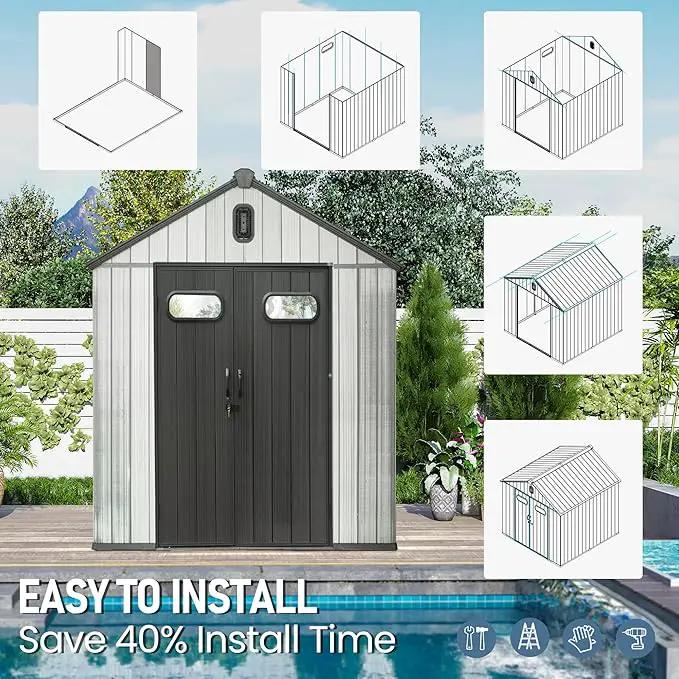 Domi 6x6 FT Outdoor Resin Storage Shed, All-Weather Double-Wall Storage Building for Backyard, Garden, Lawn Tools, Mower, Bike & Pool Equipment, Lockable Doors, Ventilated Roof, Grey by GreenHaven Gardens
