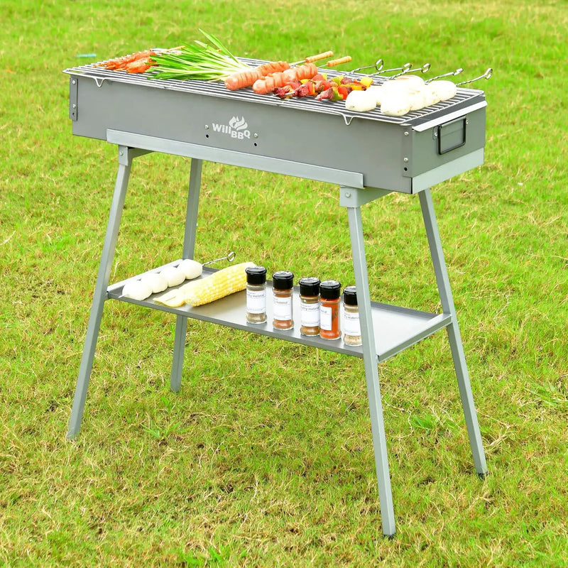 Charcoal Grills Commercial Quality Portable Multiple Size Hibachi BBQ Lamb Skewer Folded Camping Barbecue Grill for Garden Backyard Party Picnic Travel Outdoor Cooking Use(31.6x10.3x5.1 inch) by GreenHaven Gardens