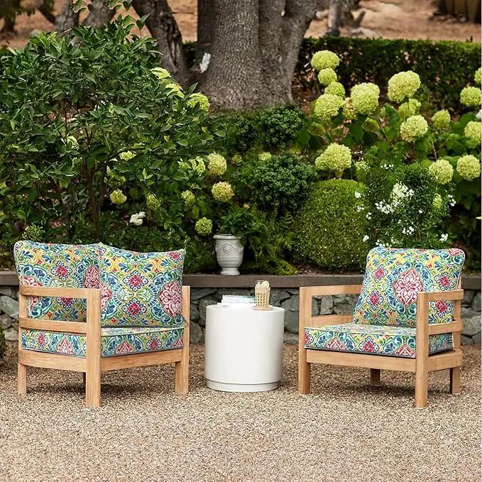 LVTXIII Outdoor Deep Seat Cushion Patio Seat and Back Cushion Set Seasonal Chair Cushion for Dining Arm Chairs, Wicker Chairs and Garden Furniture Decoration, 22"x22"x4", Damask Red by GreenHaven Gardens