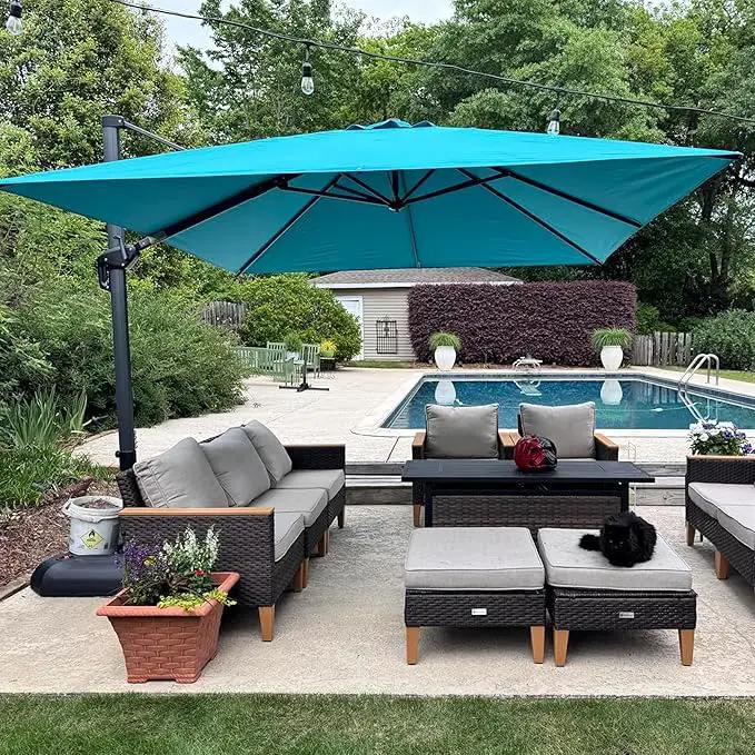 PURPLE LEAF 8 Feet Square Cantilever Umbrella Patio Umbrella with Base Outdoor Umbrella Aluminum Offset with 360-degree Rotation for Garden Deck Pool Patio, Turquoise Blue by GreenHaven Gardens
