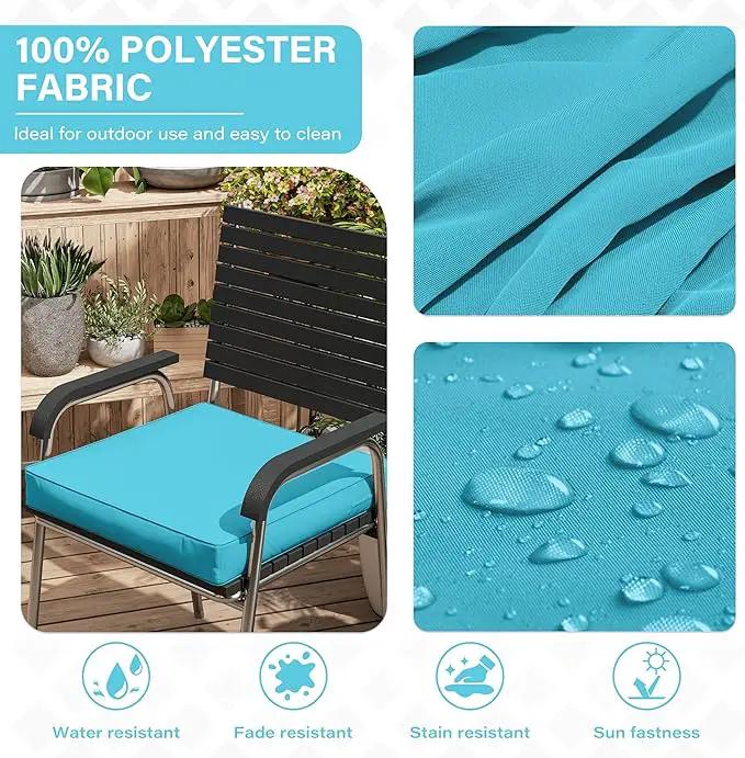Patio Chair Cushions 17 X 16 X 3 Inch Waterproof Outdoor Seat Cushions for Patio Furniture, Outdoor Sofa Couch Pads with Ties & Handle, Set of 2, Lake Blue by GreenHaven Gardens
