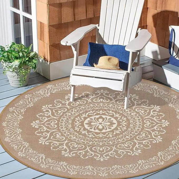 Pauwer Waterproof Outdoor Rug 8ft, Reversible Plastic Straw Patio Camping Rug, Indoor Outdoor RV Mat Carpet for Deck, Camper, Porch, Balcony, Backyard, Picnic, Floral Brown by GreenHaven Gardens