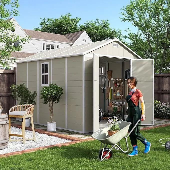 UDPATIO Outdoor Storage Shed 7.5x10.7 FT, Plastic Garden Shed for Bike, Garbage Can, Tool, Outside Sheds & Outdoor Resin Shed with Lockable Door for Backyard, Patio, Lawn, Standstone by GreenHaven Gardens